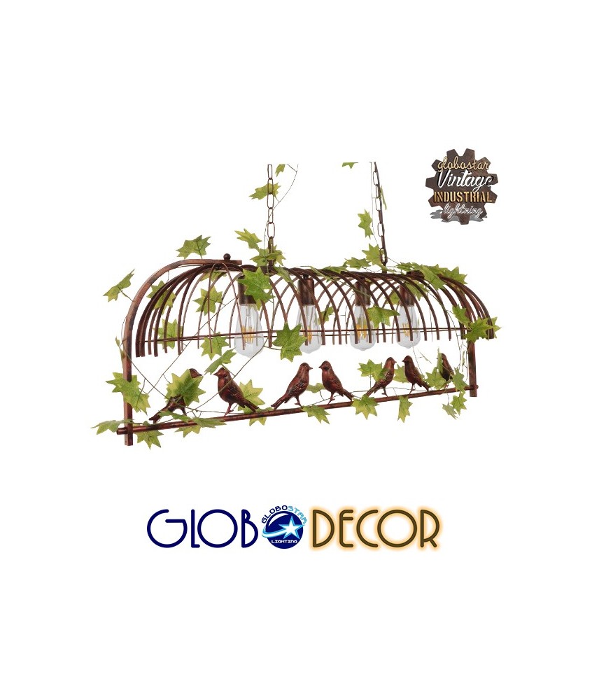 GLOBOSTAR® NEST 01402 Vintage Κρεμαστό Φωτιστικό Οροφής με Ντουί 4 x E27 AC 220-240V IP20 - Χάλκινο & Πράσινο - Μ103 x Π34 x Υ36.5cm